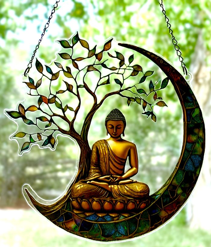 Spiritual Buddha in Crescent Moon Sun Catcher