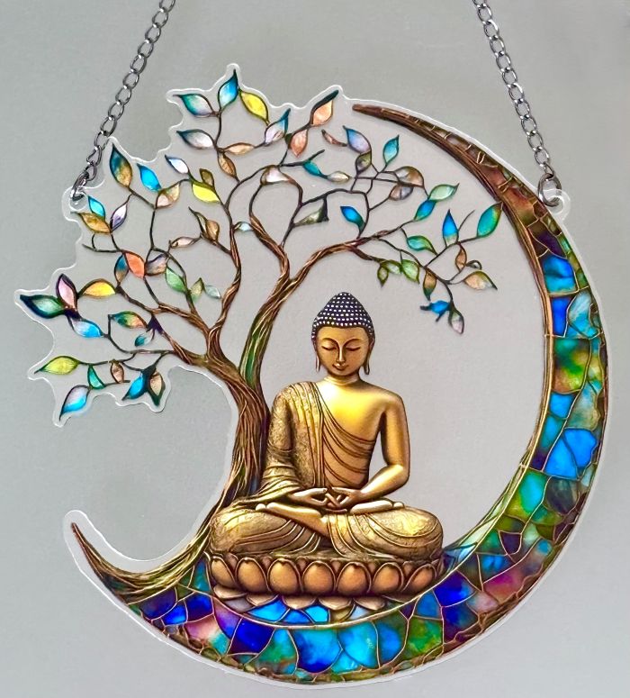 Spiritual Buddha in Crescent Moon Sun Catcher