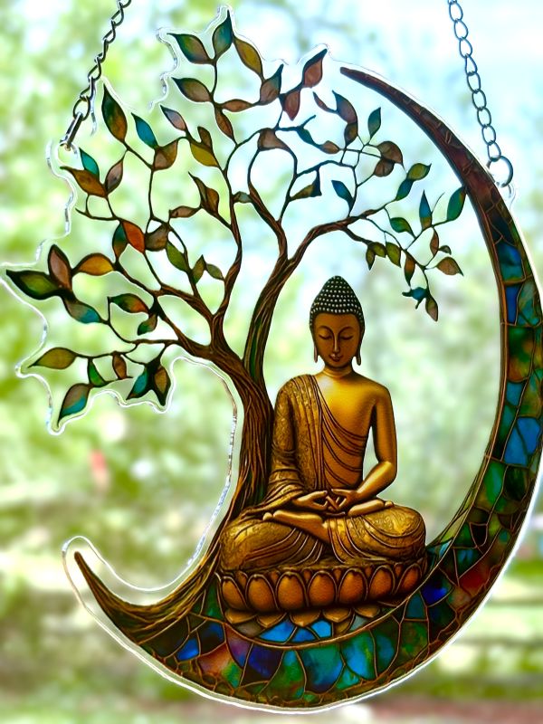 Spiritual Buddha in Crescent Moon Sun Catcher