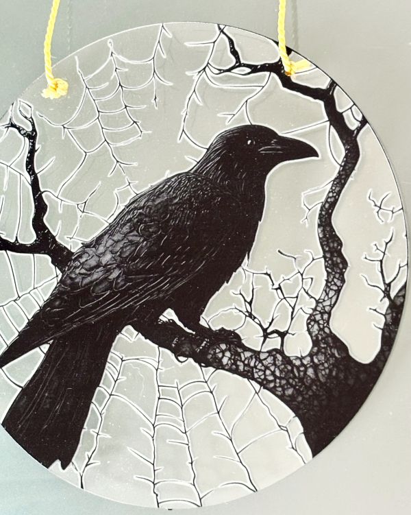 Eerie Black Crow in Tree Sun Catcher