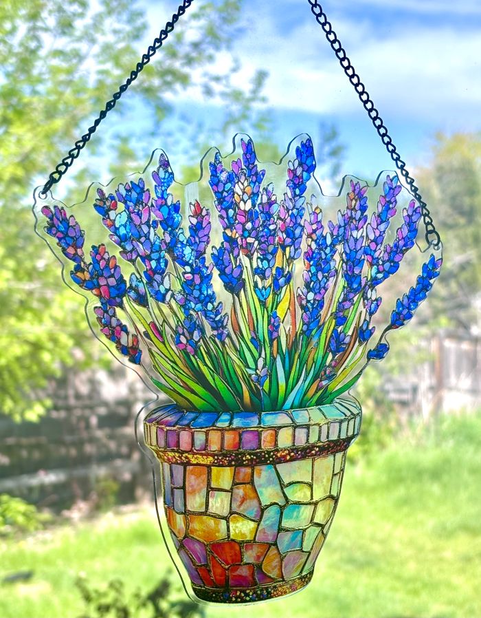 Lavender in Mosaic Pot Sun Hanging