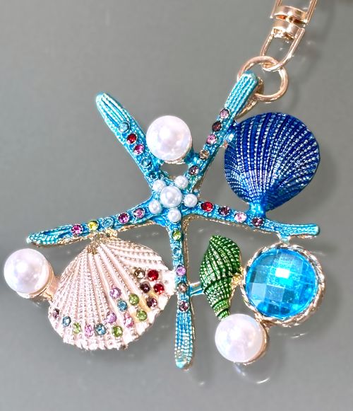 Starfish & Shells Rhinestone Bag Charm/Keychain