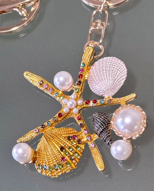 Starfish & Shells Rhinestone Bag Charm/Keychain