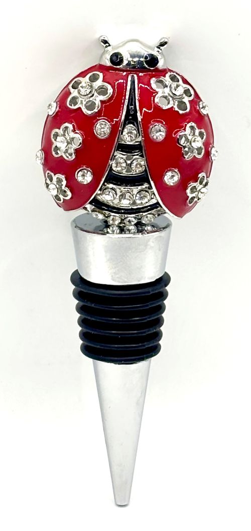 Rhinestone Ladybug Bottle Stopper