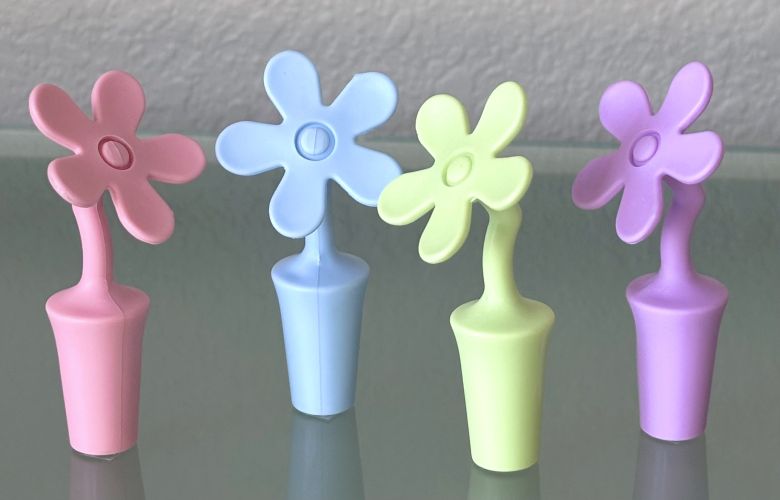 Set/5 Whimsical Flower Silicone Bottle Stoppers