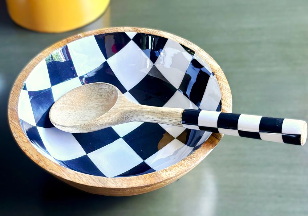 Artisanal Serving Bowl Set - Black and White Checkers
