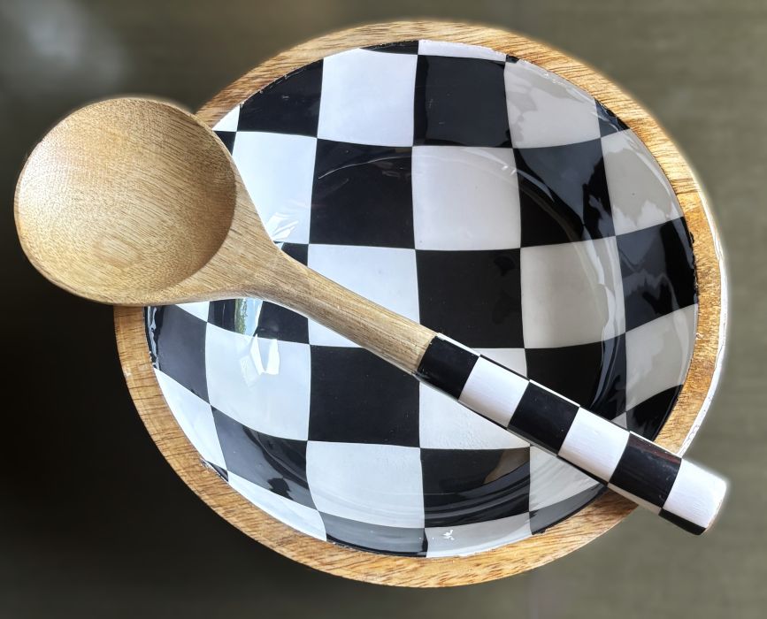 Artisanal Serving Bowl Set - Black and White Checkers