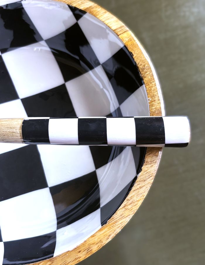 Artisanal Serving Bowl Set - Black and White Checkers