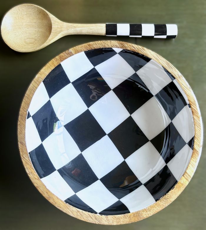 Artisanal Serving Bowl Set - Black and White Checkers
