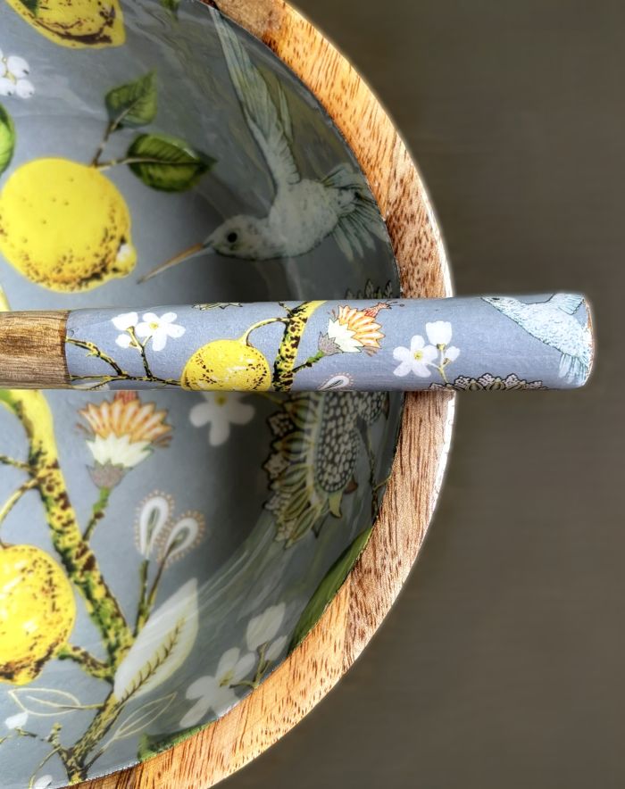 Artisanal Serving Bowl Set - Vintage-style Botanical Lemons