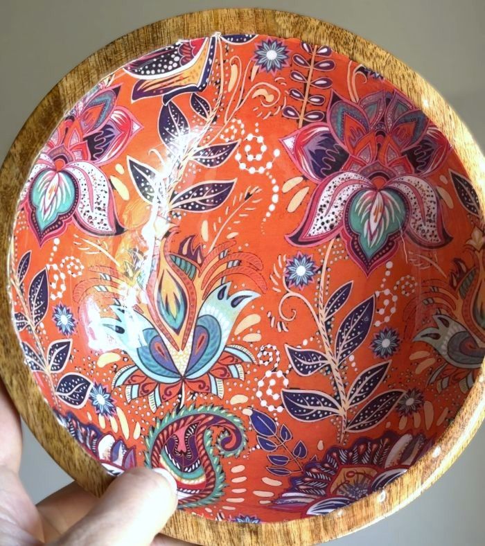 Artisanal Serving Bowl Set - Orange Bohemian Floral