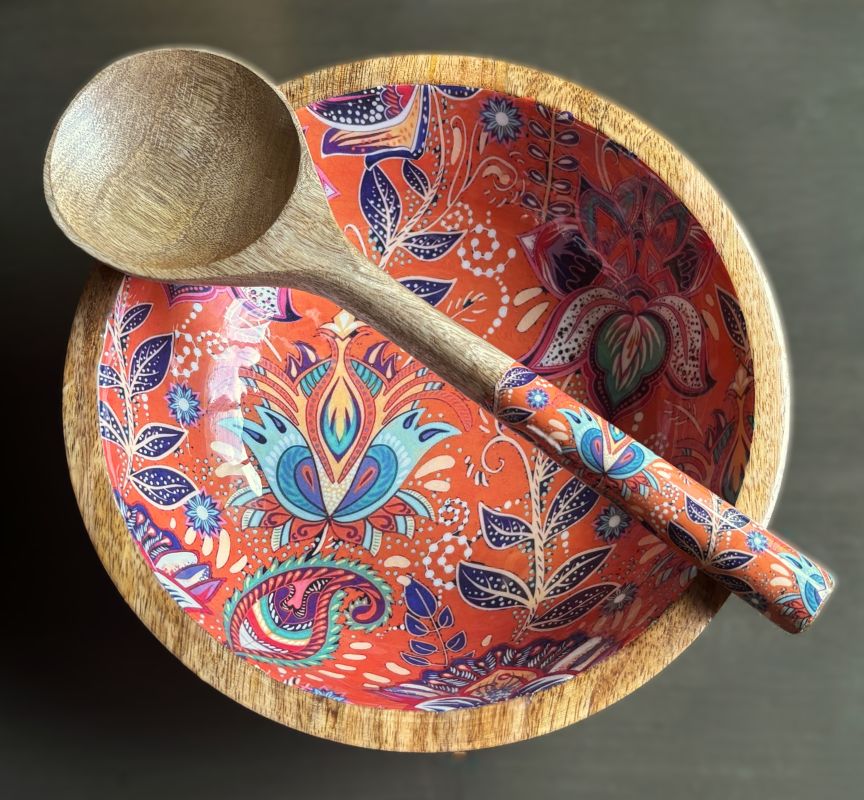 Artisanal Serving Bowl Set - Orange Bohemian Floral
