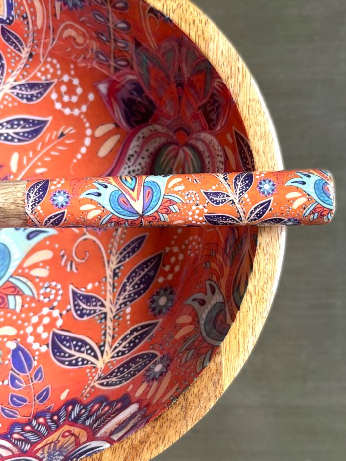 Artisanal Serving Bowl Set - Orange Bohemian Floral