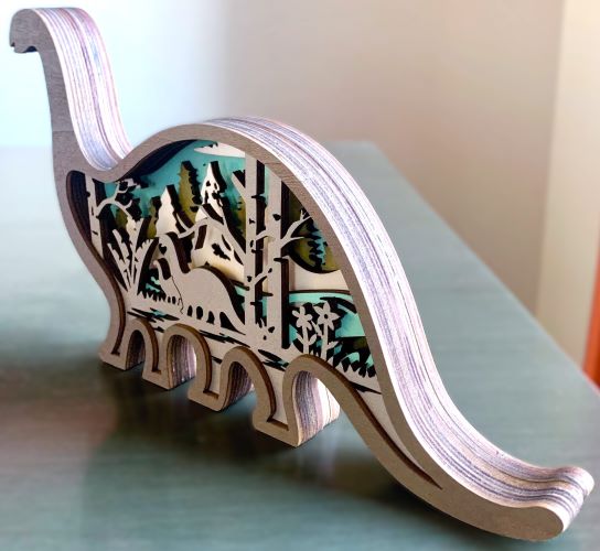 Brontosaurus Dinosaur Wood Diorama
