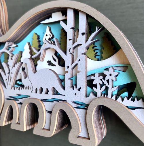 Brontosaurus Dinosaur Wood Diorama