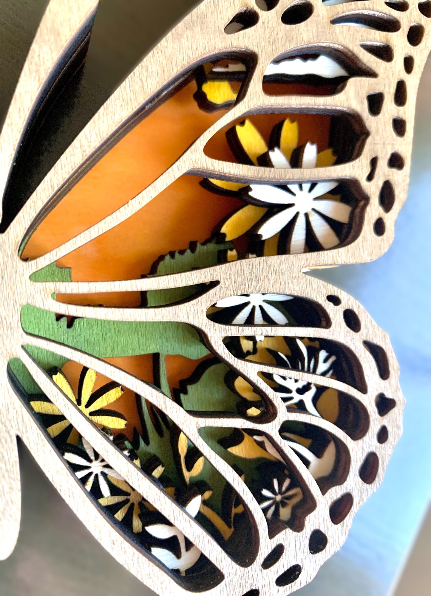Floral Butterfly Wood Diorama