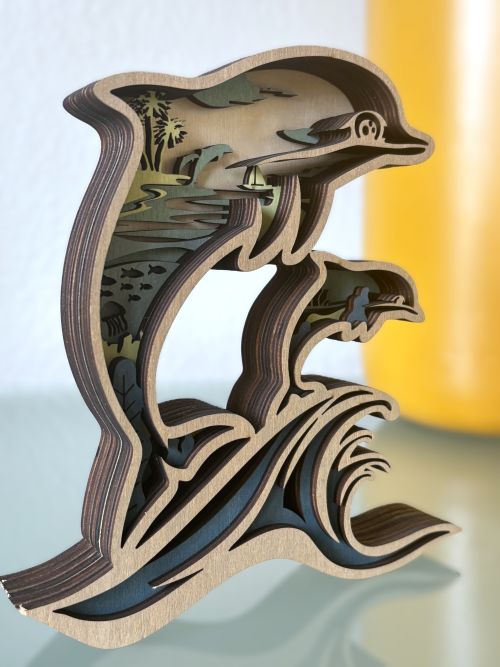 Double Dolphin Wood Diorama