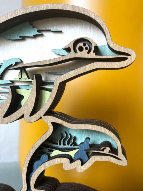 Double Dolphin Wood Diorama
