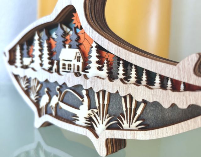 Mountain Lake Fish Wood Diorama