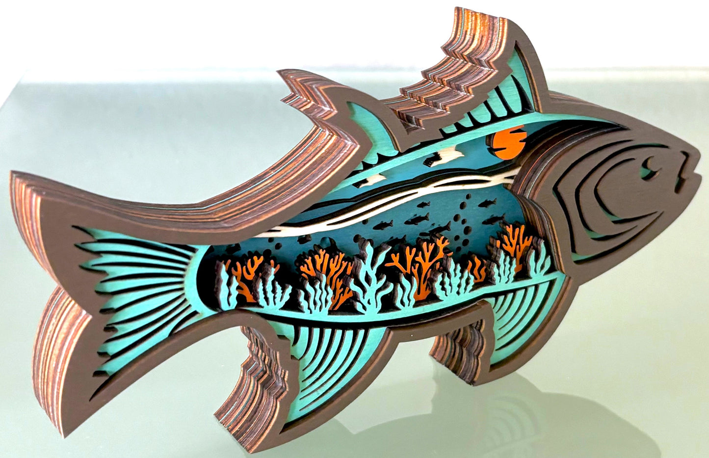 Sea Bass Fish Wood Diorama