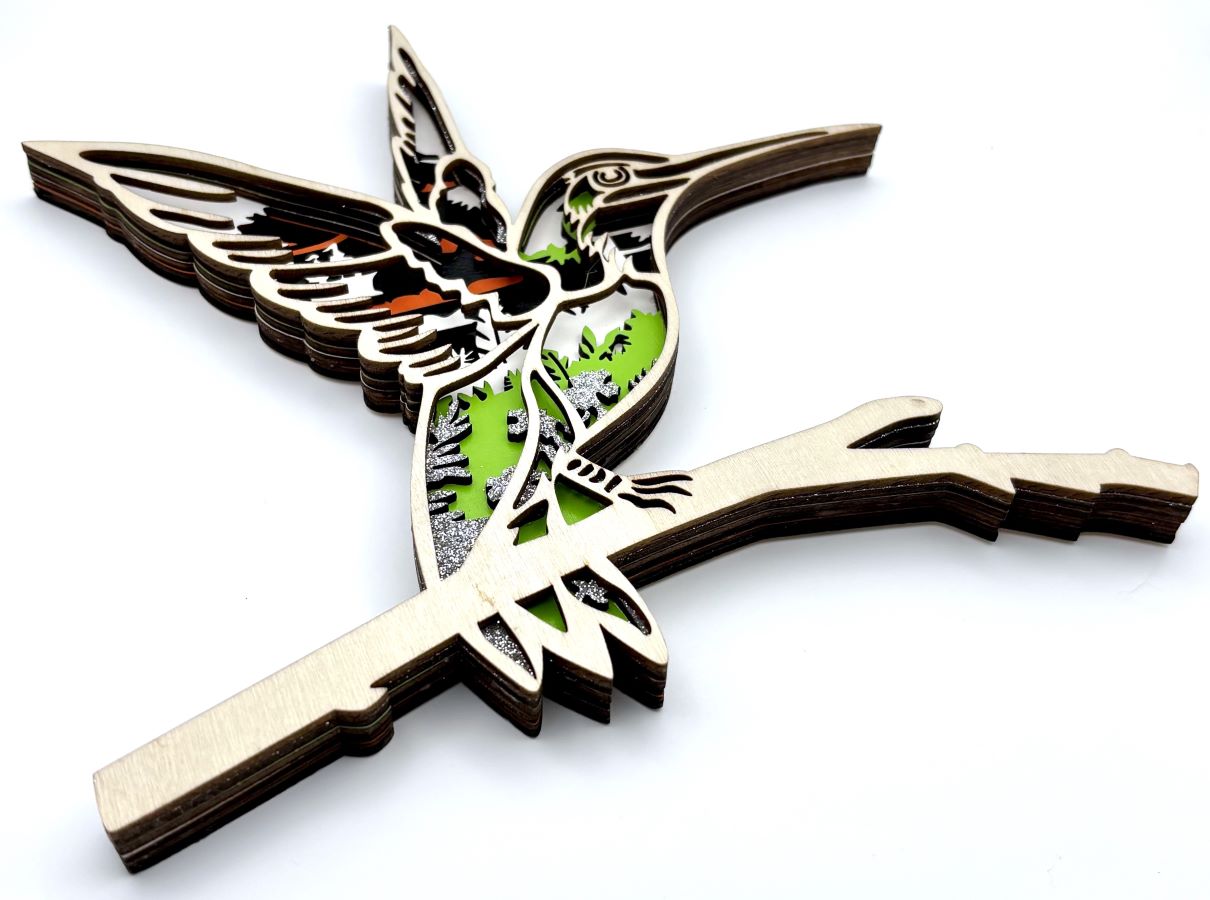 Tropical Hummingbird Wood Diorama