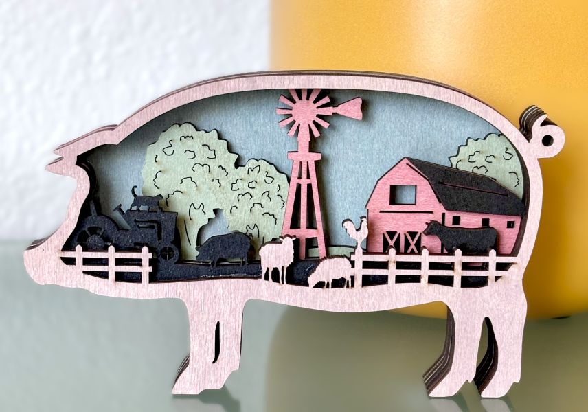 Farmhouse Pig Wood Diorama