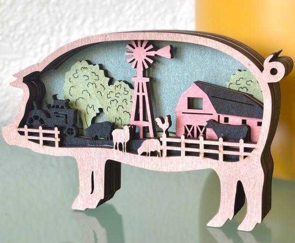 Farmhouse Pig Wood Diorama