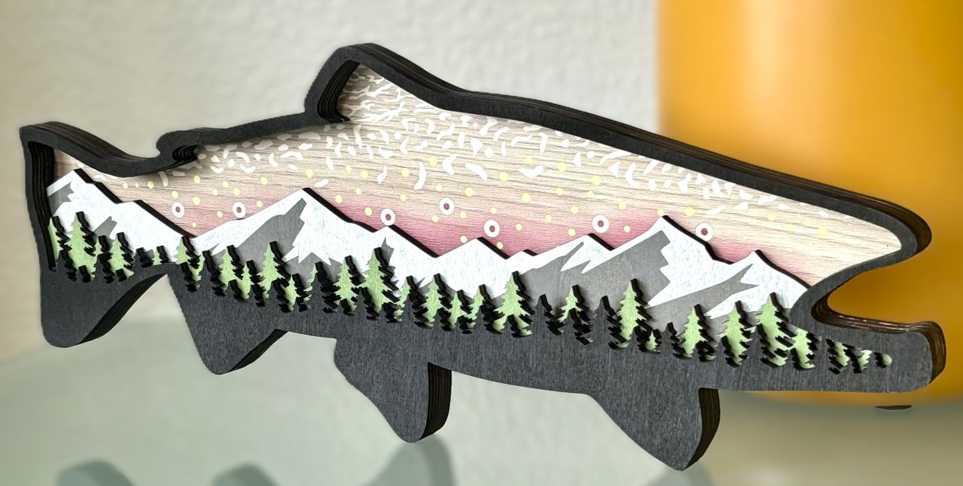 Salmon Fish Wood Diorama Wall Decor