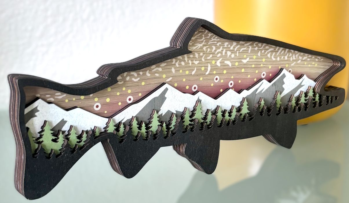Salmon Fish Wood Diorama Wall Decor
