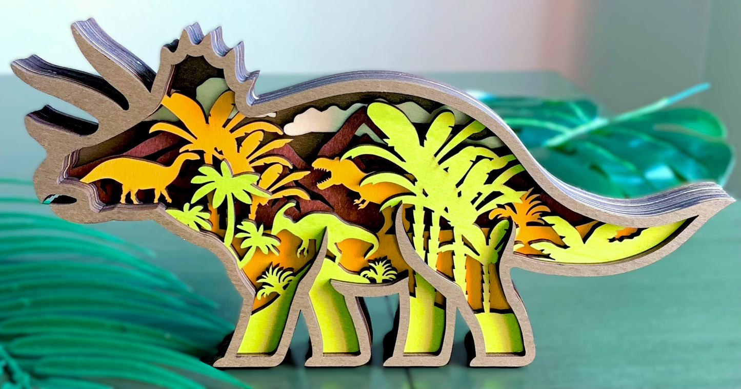 Triceratops Dinosaur Wood Diorama