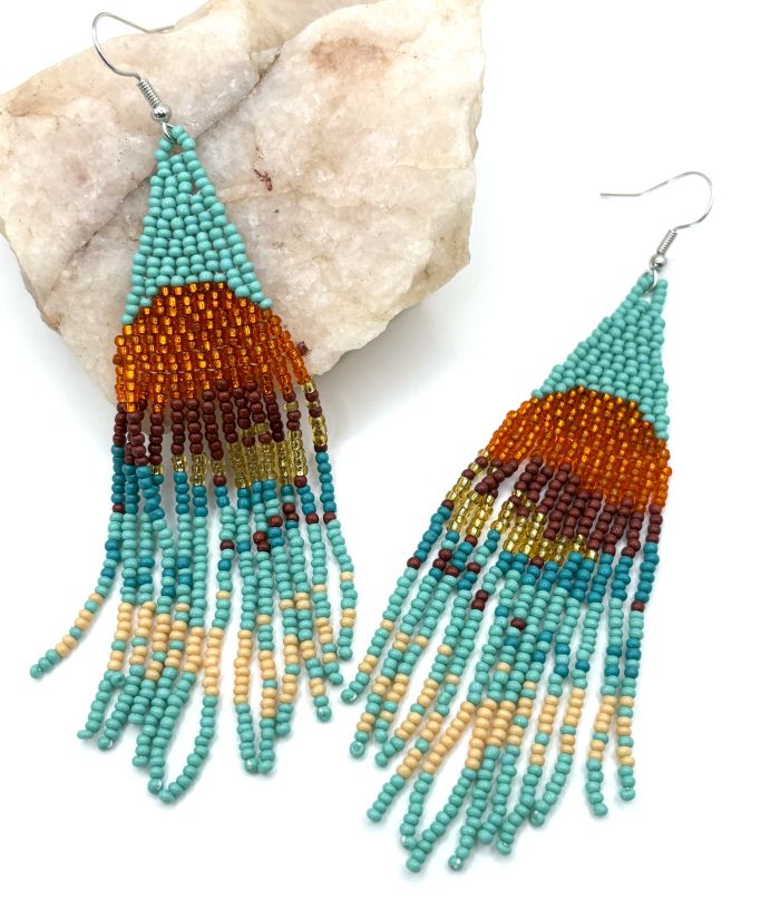 Sunset Over Water Hand Beaded Earrings