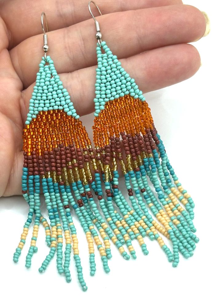Sunset Over Water Hand Beaded Earrings