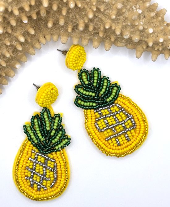 Hand Beaded Pineapple Earrings