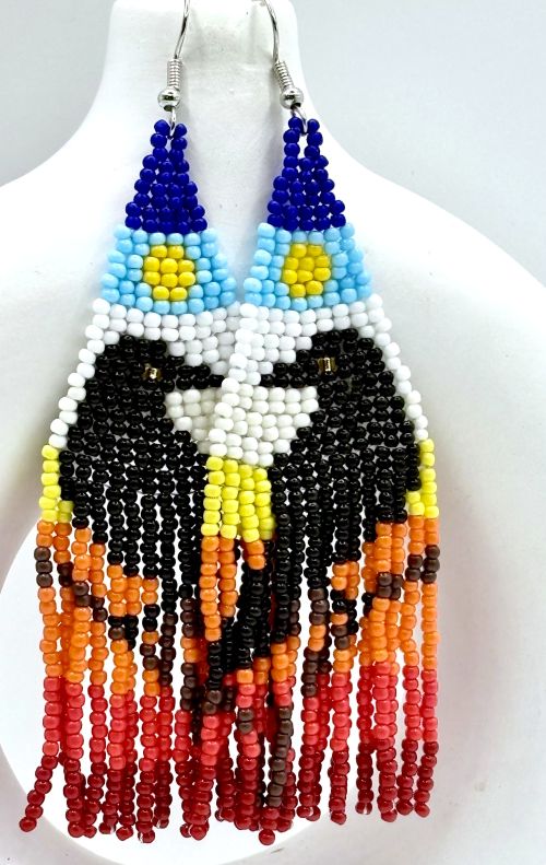 Native American-Inspired Black Raven Hand Beaded Earrings