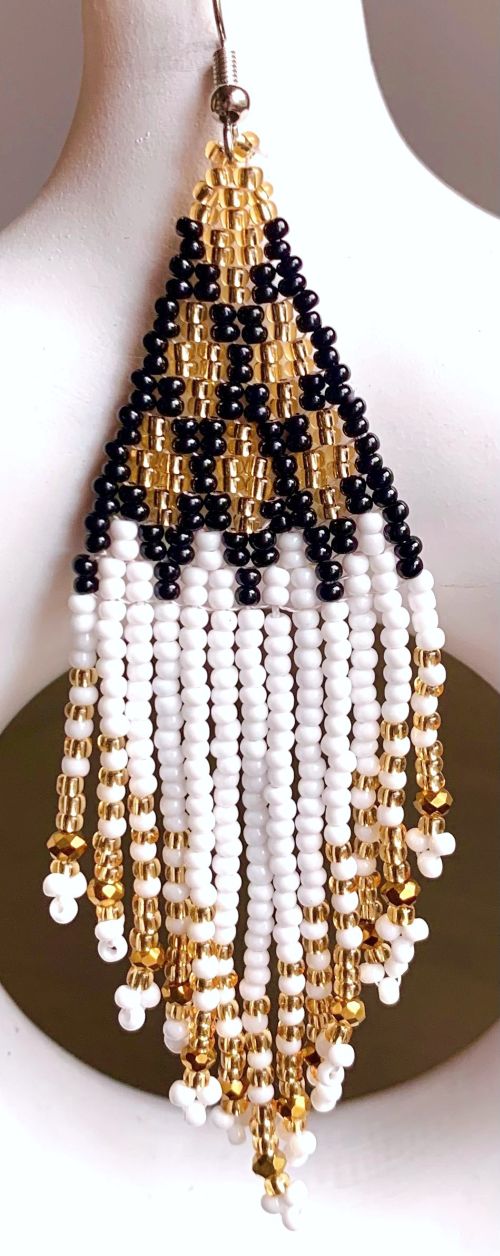 Elegant White, Black and Gold Beaded Earrings
