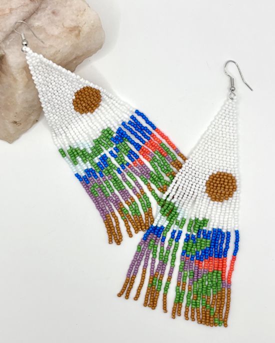 Boho Landscape Hand Beaded Tassel Earrings