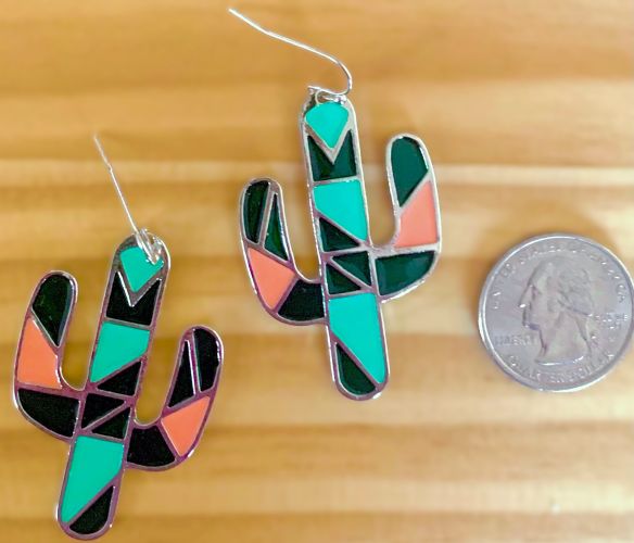 Geometric Colorblock Cactus Earrings