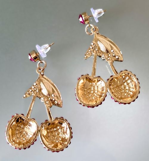 Vibrant Rhinestone Pair of Cherries Earrings
