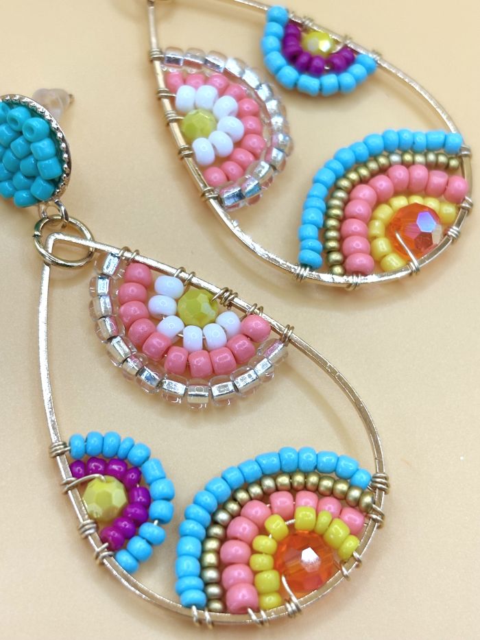 Colorful Beaded Teardrop Earrings