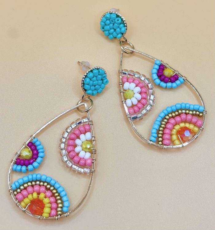 Colorful Beaded Teardrop Earrings