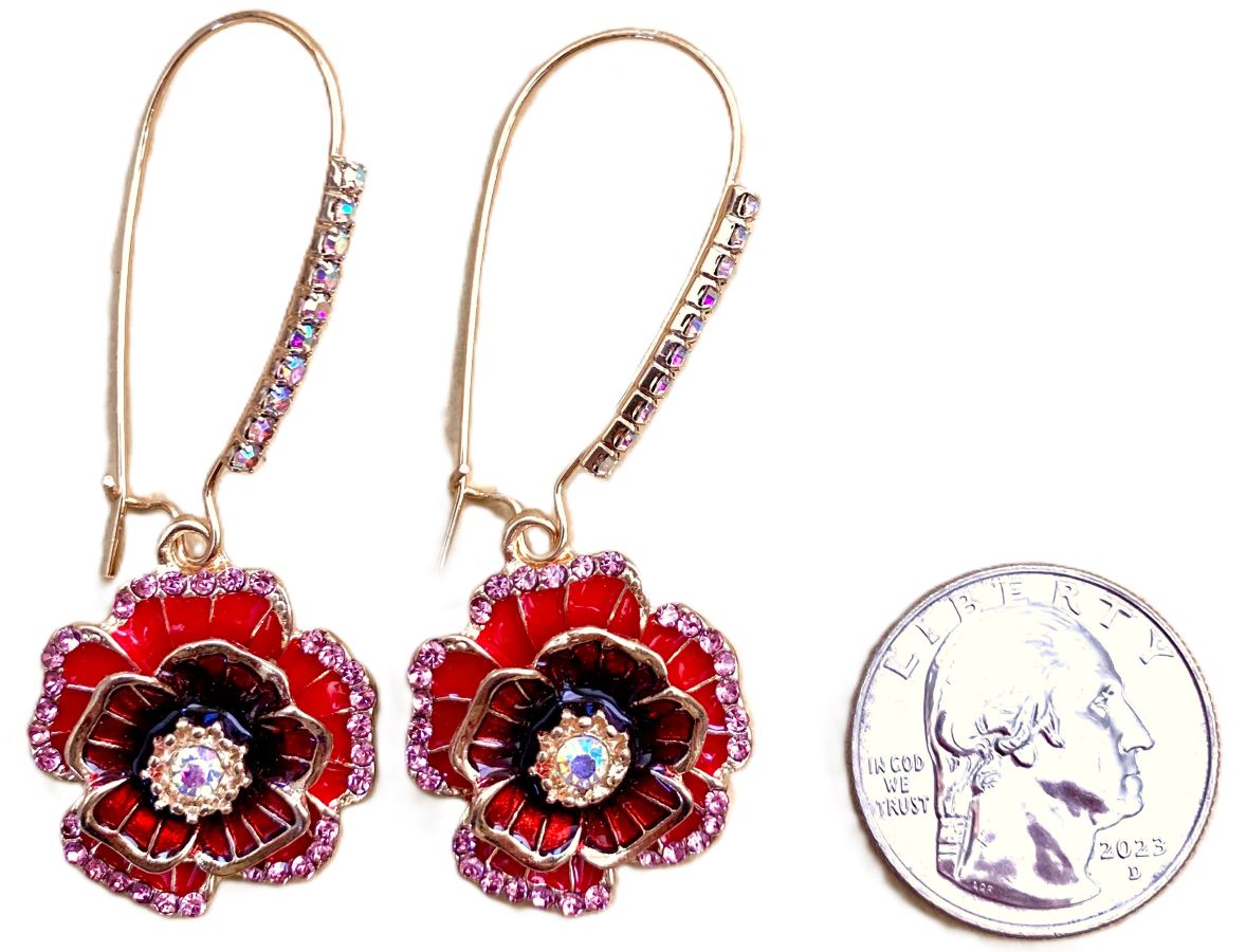 Crystal Red Poppy Earrings