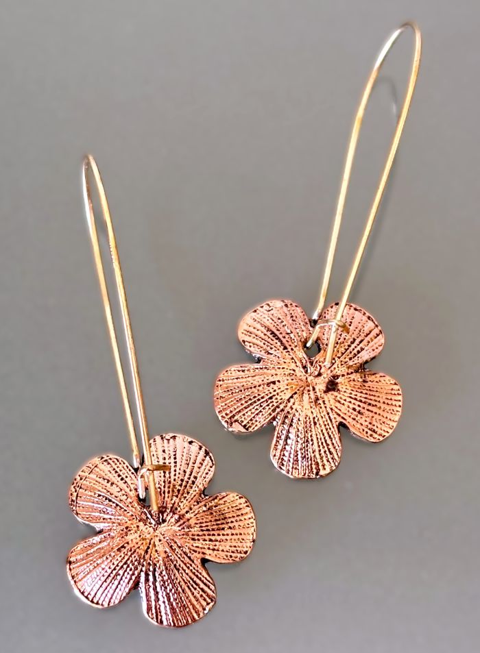 Copper Flower Drop Earrings