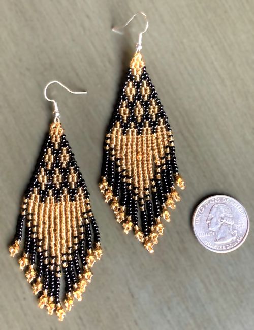 Elegant Gold and Black Hand Beaded Earrings
