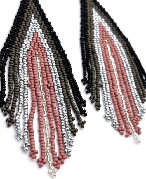 Elegant Black/Silver/Pink Gradient Hand Beaded Earrings