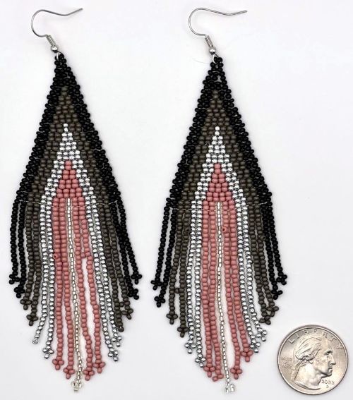 Elegant Black/Silver/Pink Gradient Hand Beaded Earrings