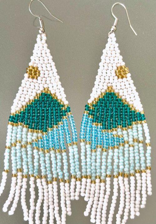 Blue Mountain Sun Hand Beaded Earrings