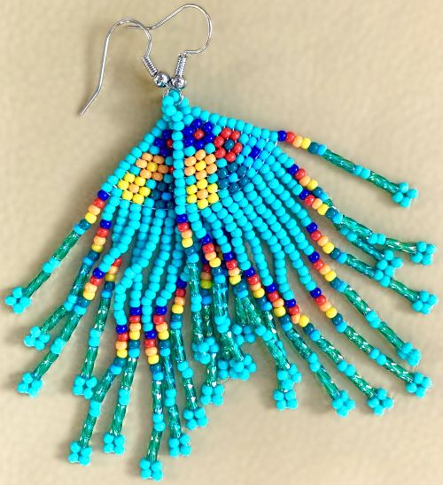 Teal Multicolor Flowers Hand Beaded Earrings