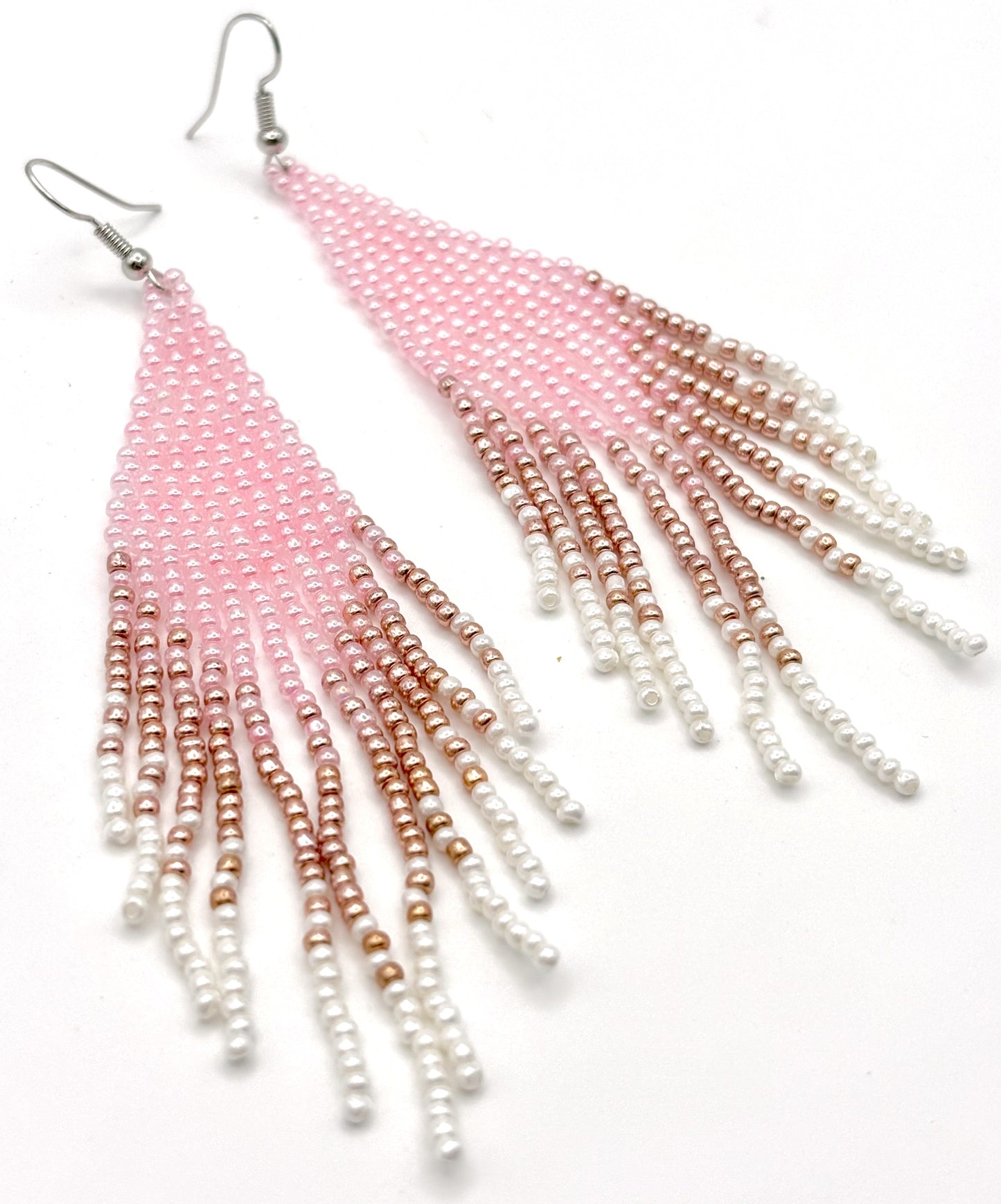 Pastel Pink and Copper Gradient Hand Beaded Earrings