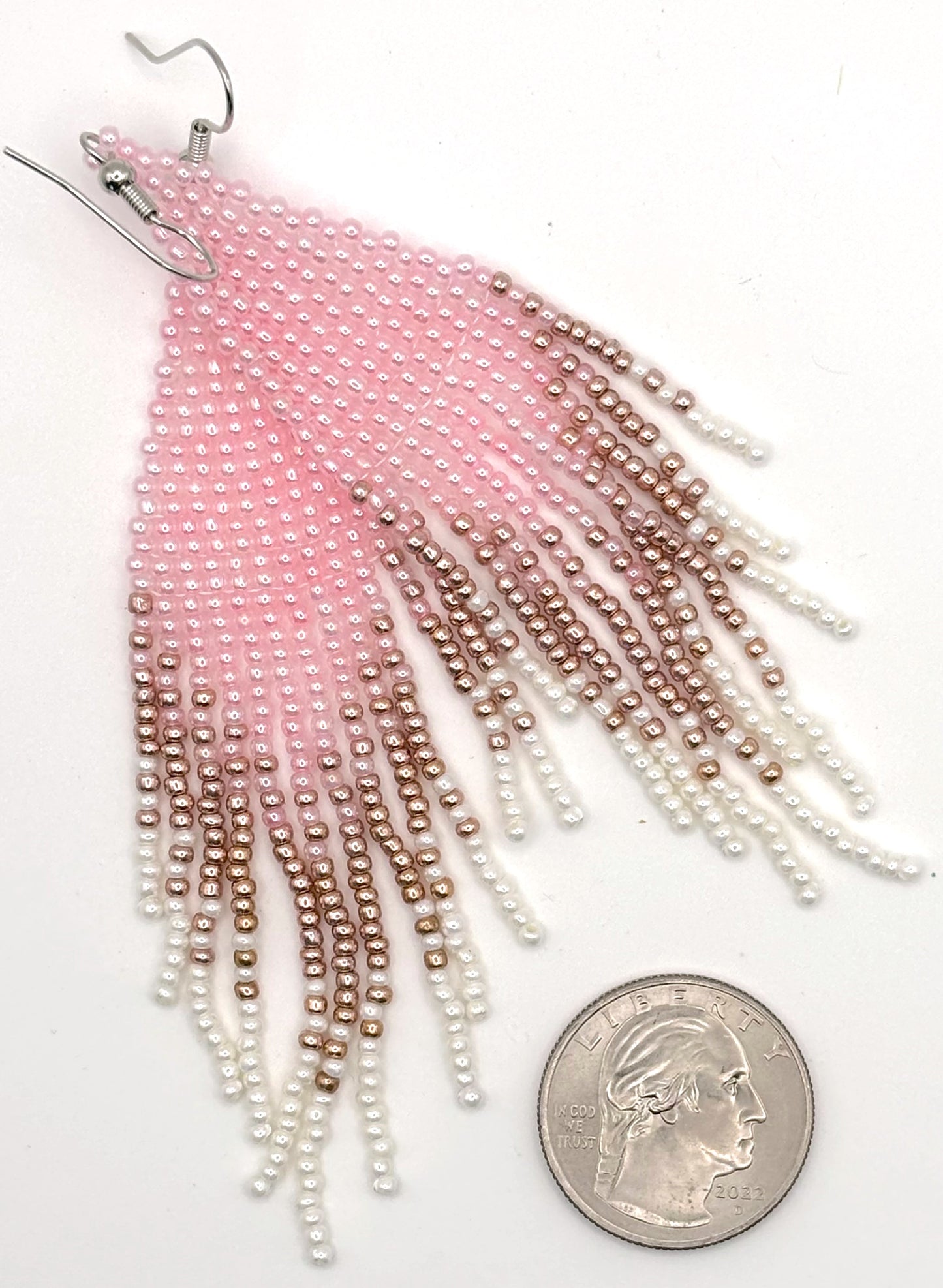 Pastel Pink and Copper Gradient Hand Beaded Earrings
