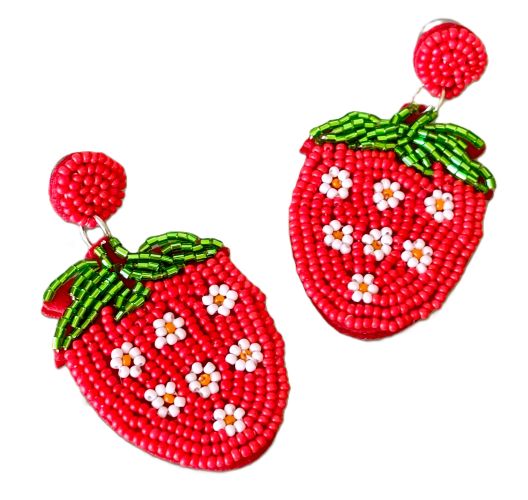 Hand Beaded Strawberry Earrings